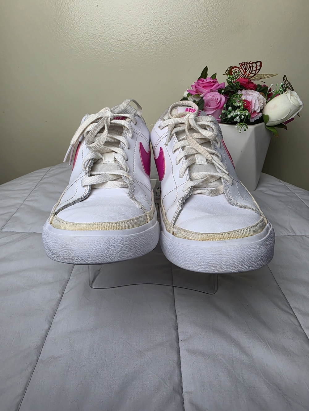 Nike Court Legacy Low Top Girls White/Pink Sneakers Size 7Y - Picture 4 of 9